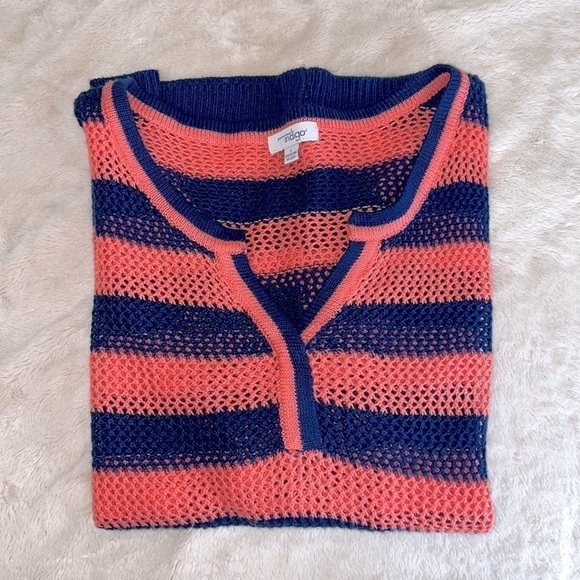 Great Northwest Indigo Navy & Pink Stripe Split Neck Loose Knit Sweater - Large - Picture 3 of 4